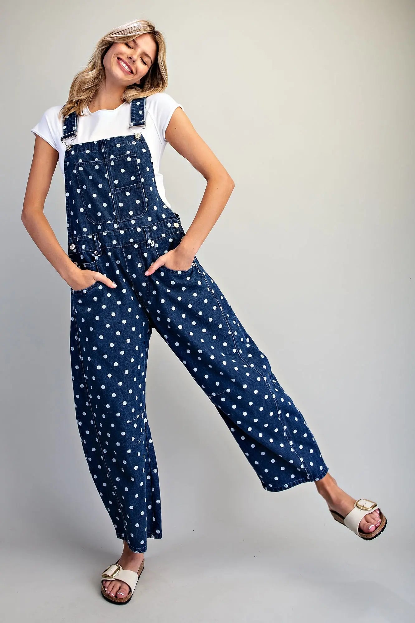 Mineral Washed Polka Dot Denim Jumpsuit