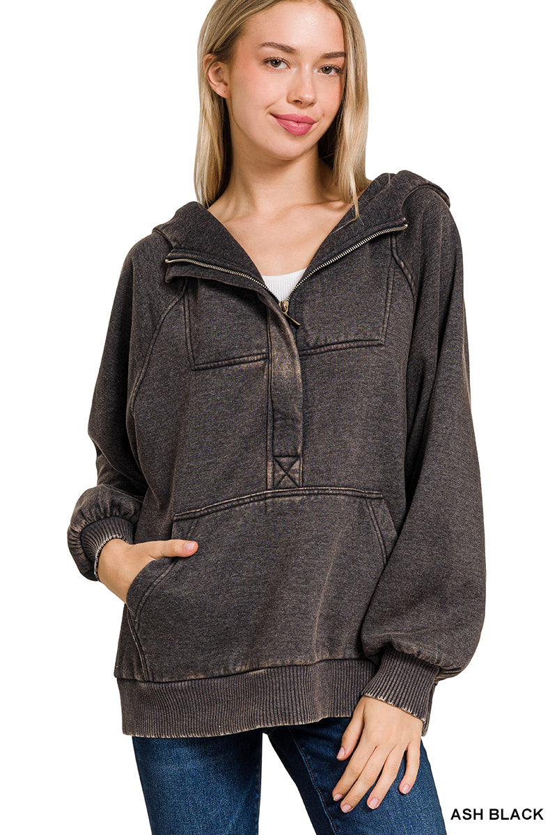 Acid wash fleece  hoodie kangaroo