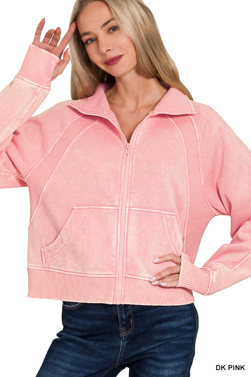 Acid wash zip up jacket
