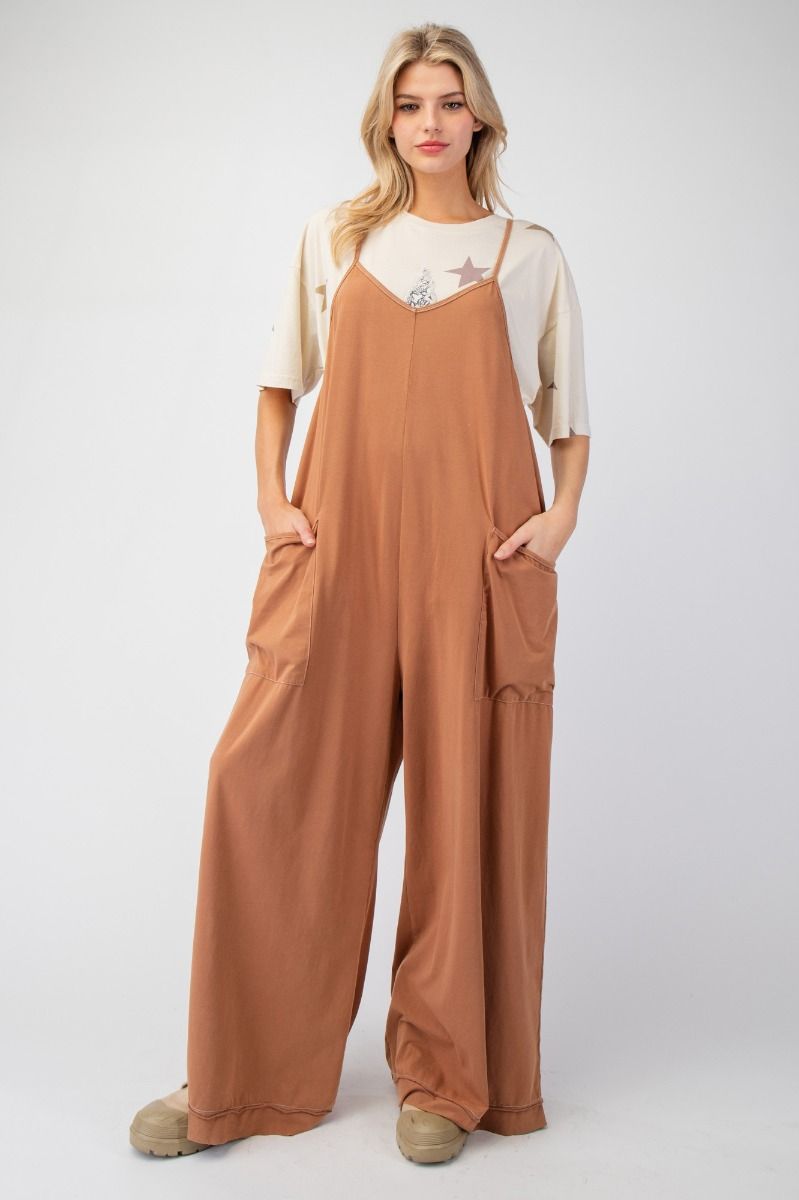 MINERAL WASHED COTTON SPAN JUMPSUITS