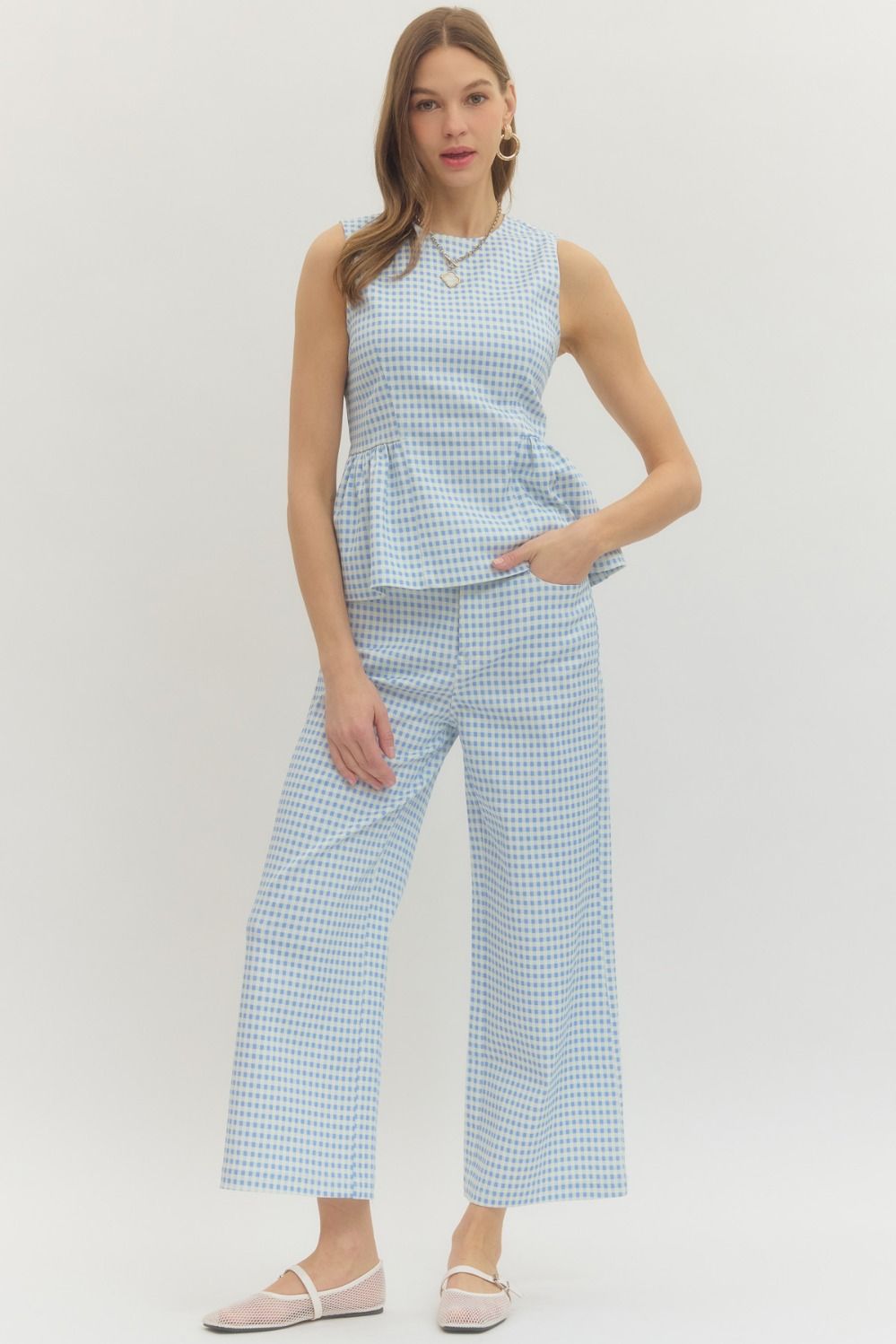 Gingham straight leg pants