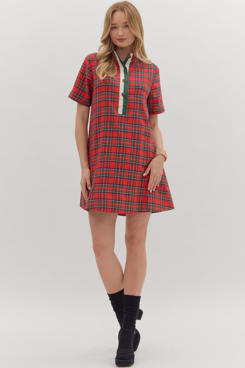 Plaid short sleeve mini dress
