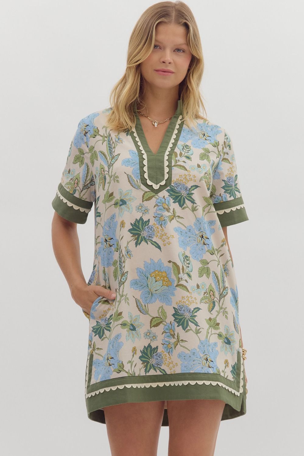 Floral print short shirt sleeve mini dress