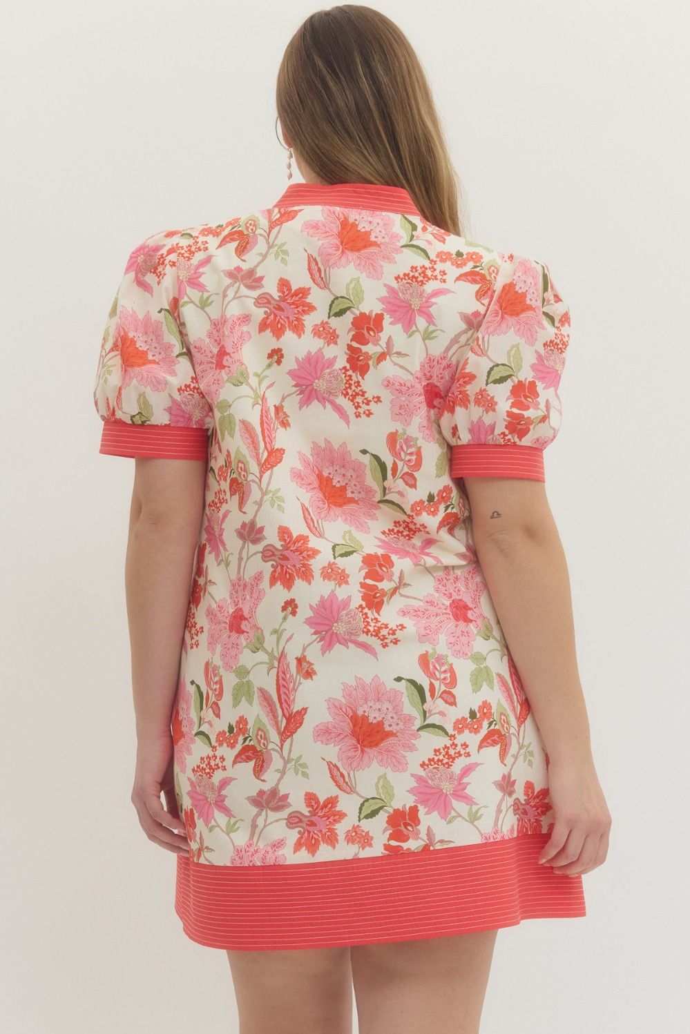 Floral print short puff sleeve pullover mini dress