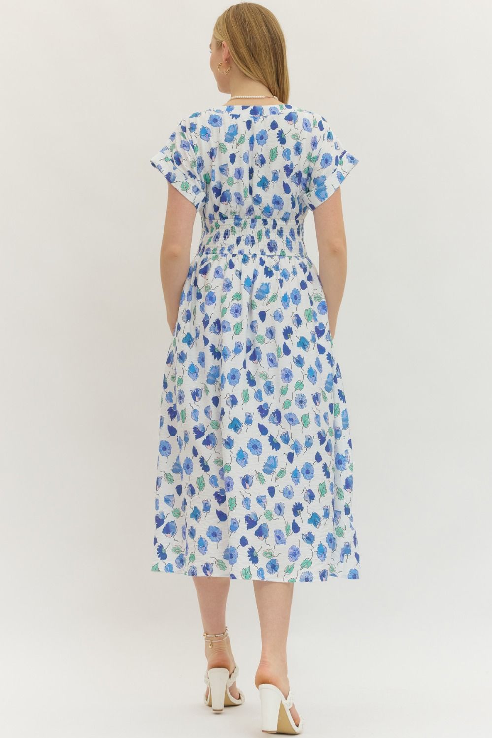Floral print short sleeve midi dress