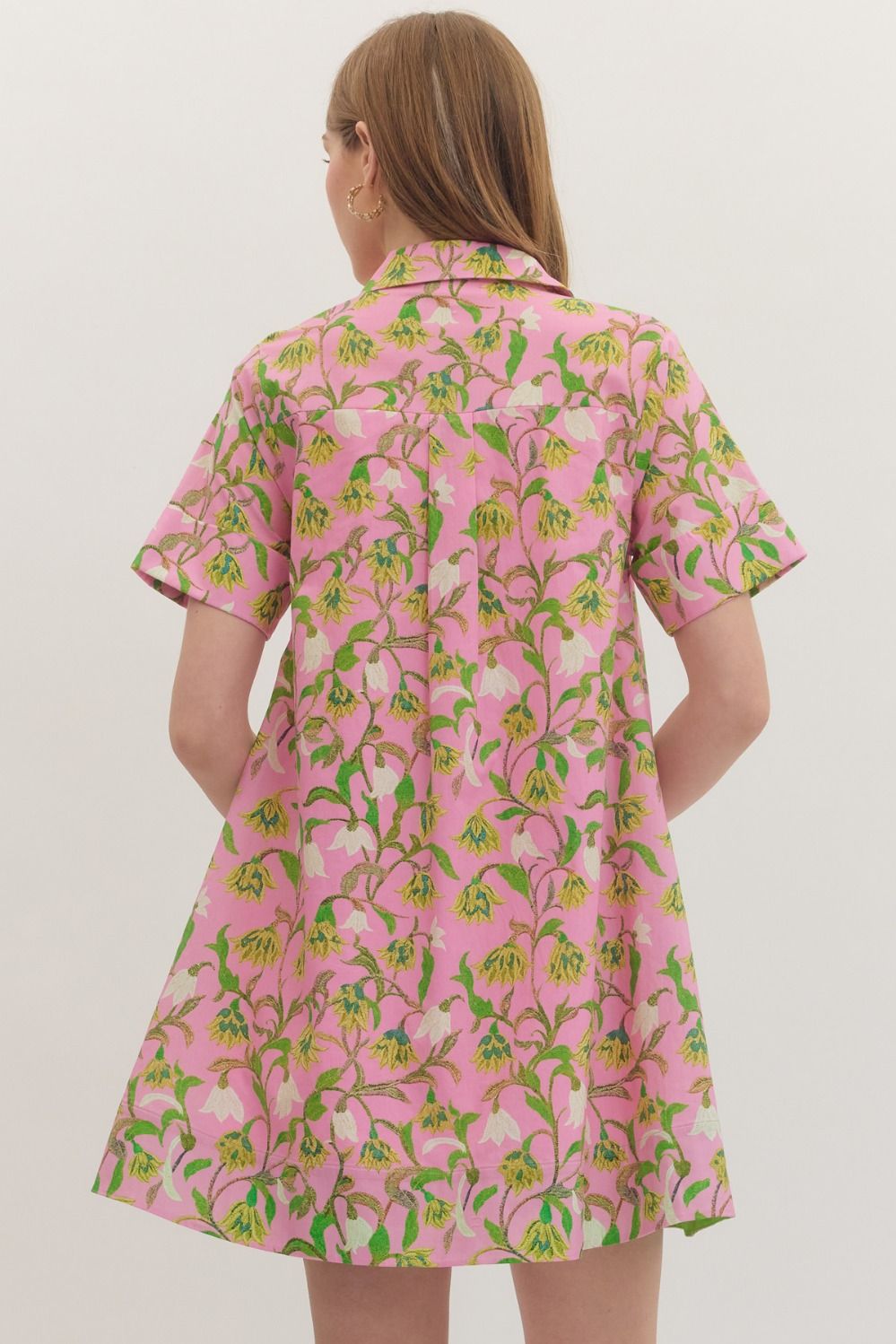 Botanical print short sleeve mini dress