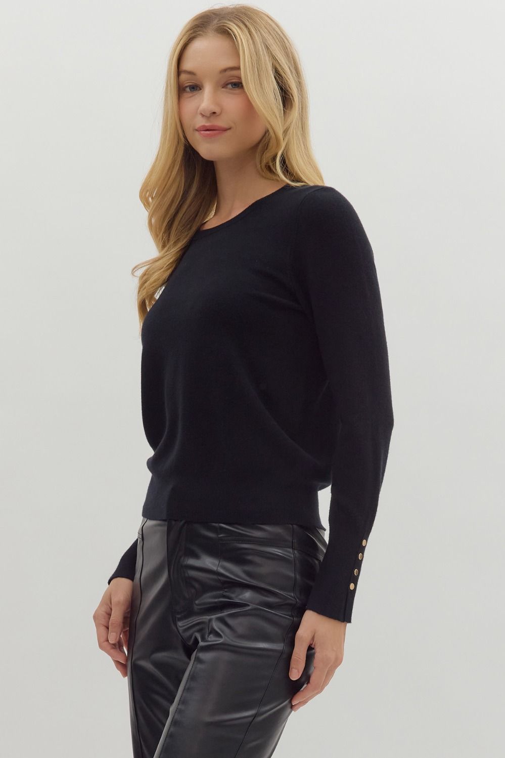 Solid round neck long sleeve top