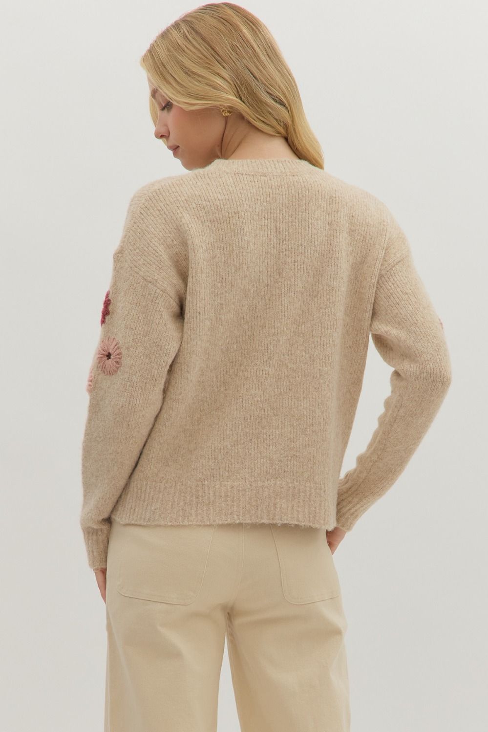 Floral embroidered long sleeve sweater