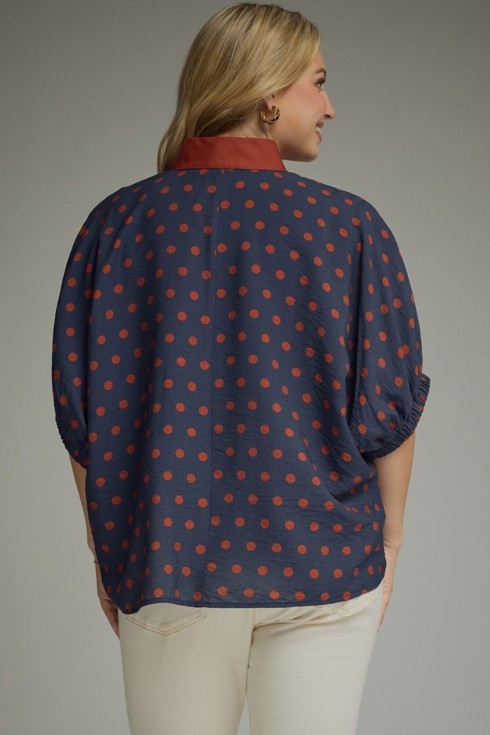 Polka dot short dolman sleeve top