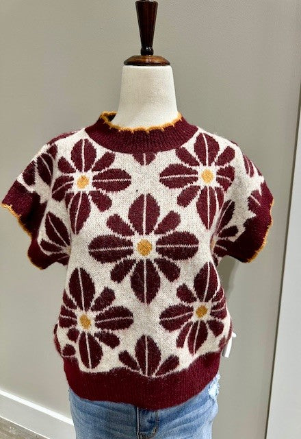 Sweater knit short sleeve rust