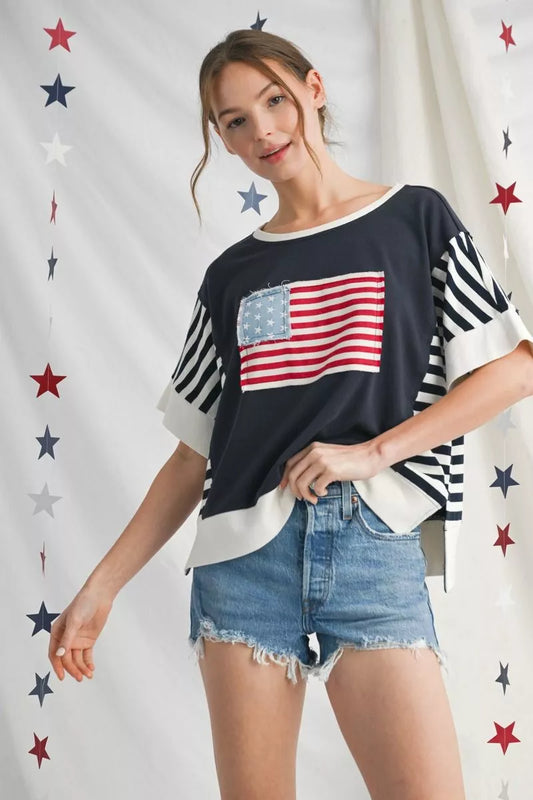 Drop shoulder vintage flag top