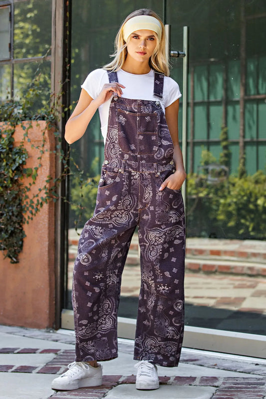 Mineral Washed Paisley Printed Jumpsuit