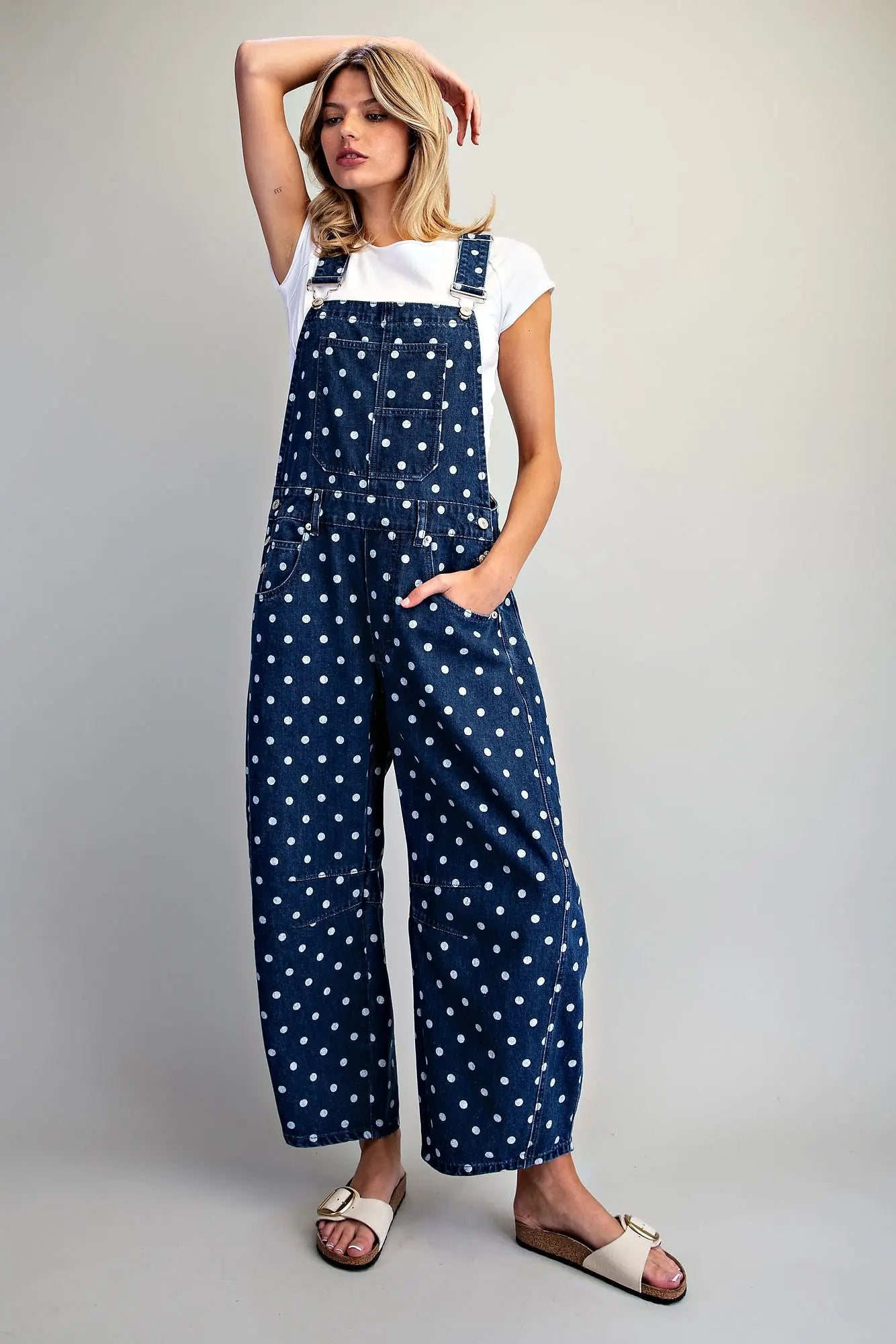 Mineral Washed Polka Dot Denim Jumpsuit