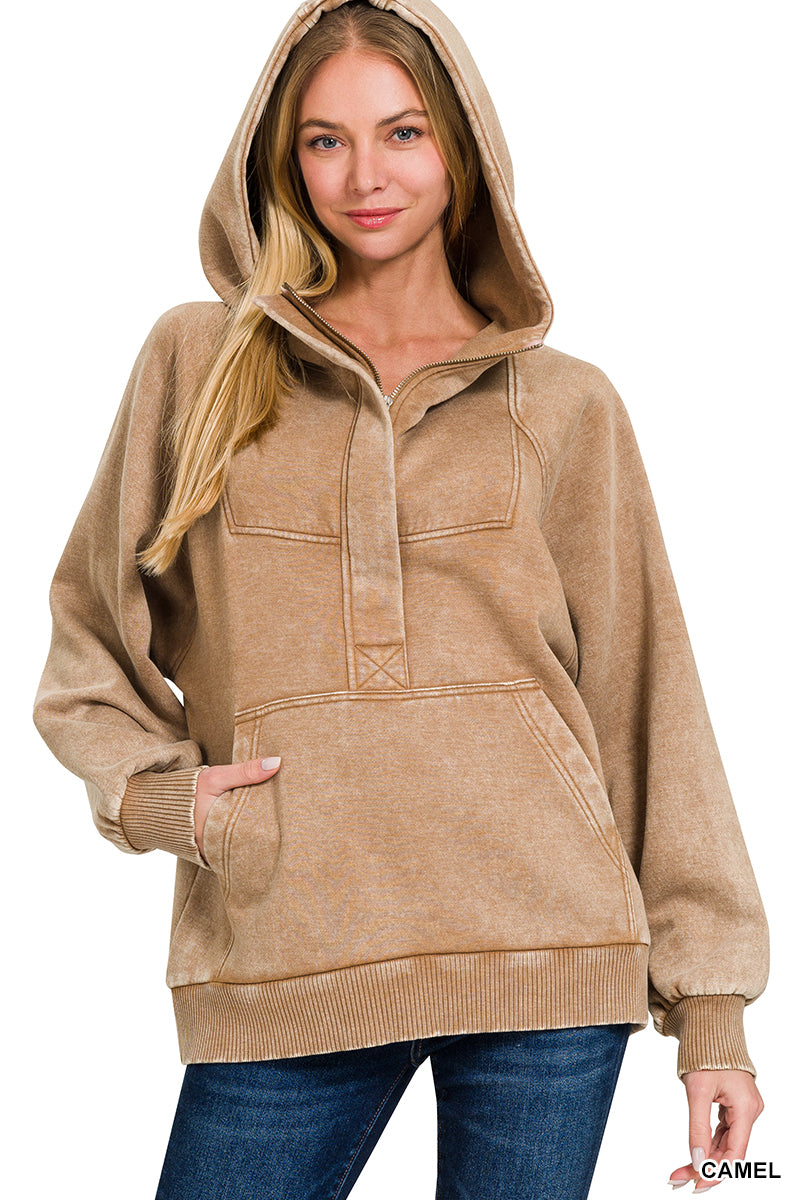 Acid wash fleece  hoodie kangaroo