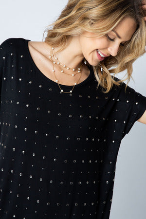 Loose Short Sleeve Top with Studs