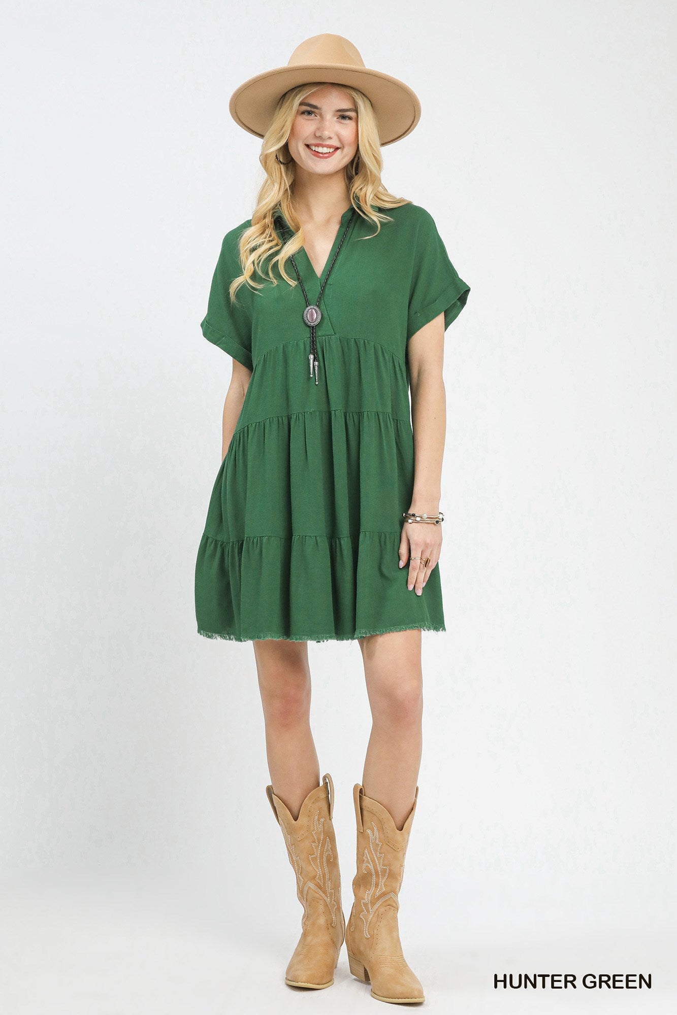 Linen Blend Tiered Babydoll Dress