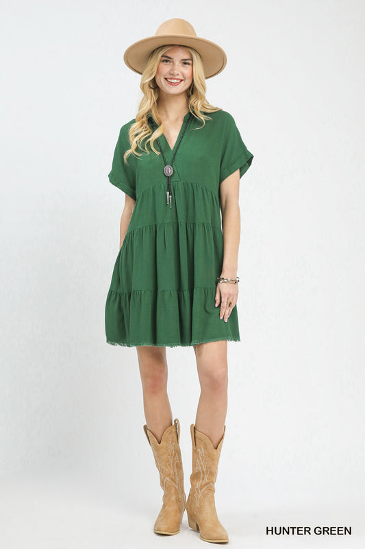 Linen Blend Tiered Babydoll Dress
