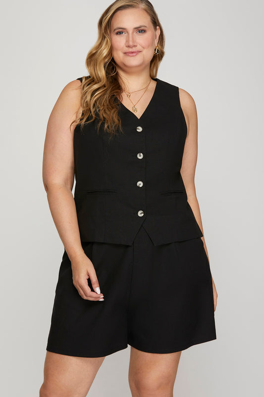 SLEEVELESS BUTTON DOWN FRONT POCKET VEST