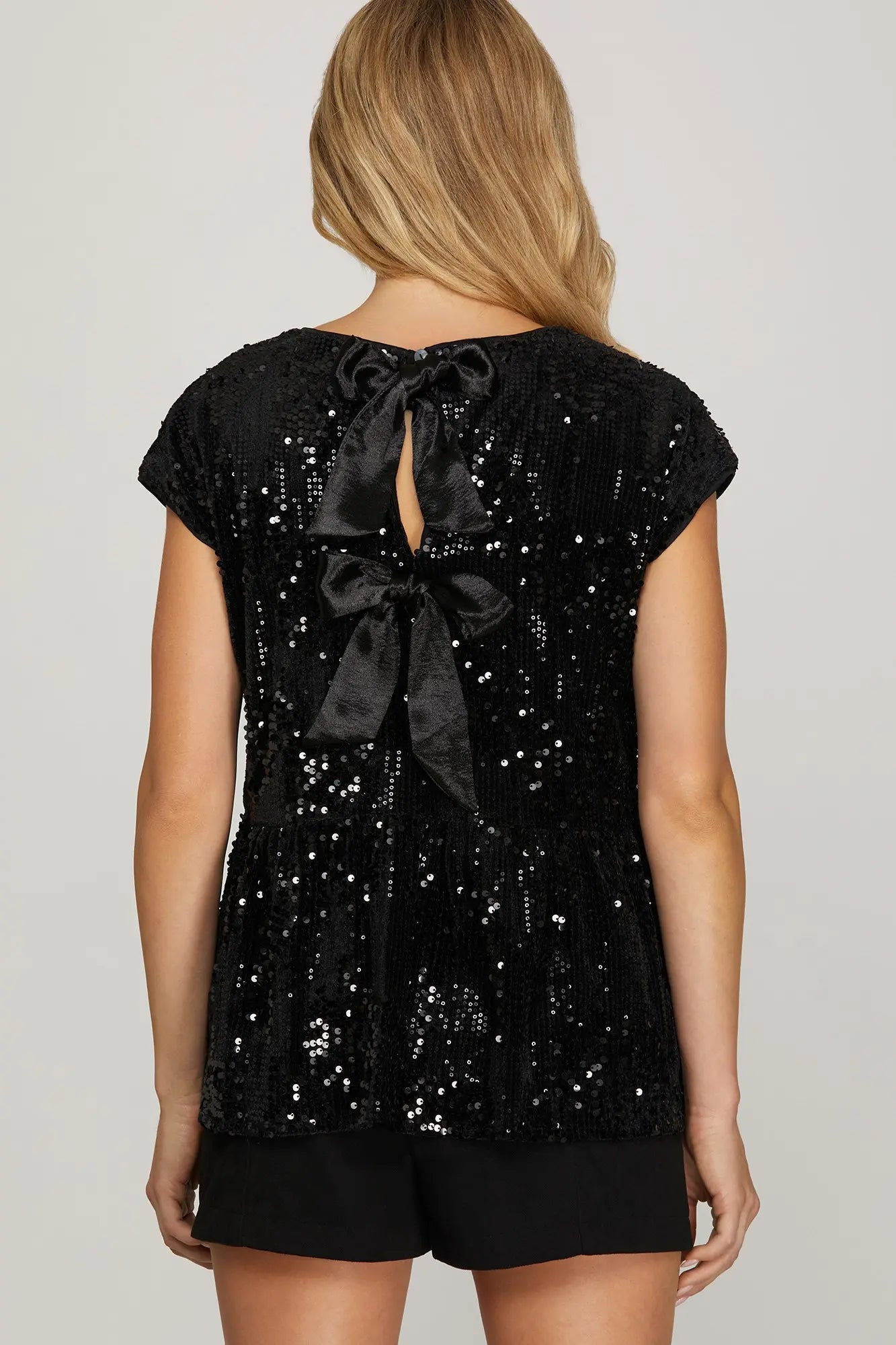DROP SHOULDER ROUND NECK SEQUIN TOP