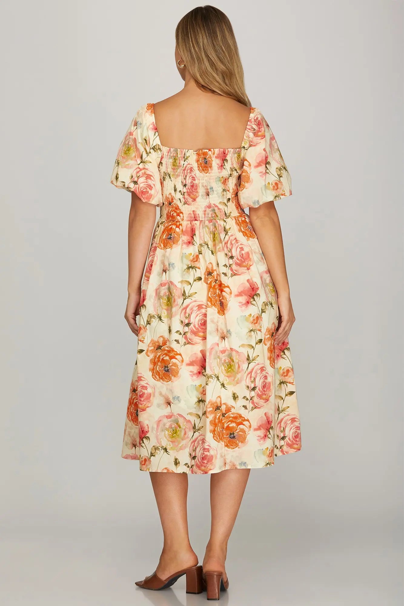 PUFF SLEEVE TOP SMOCKING WOVEN FLORAL