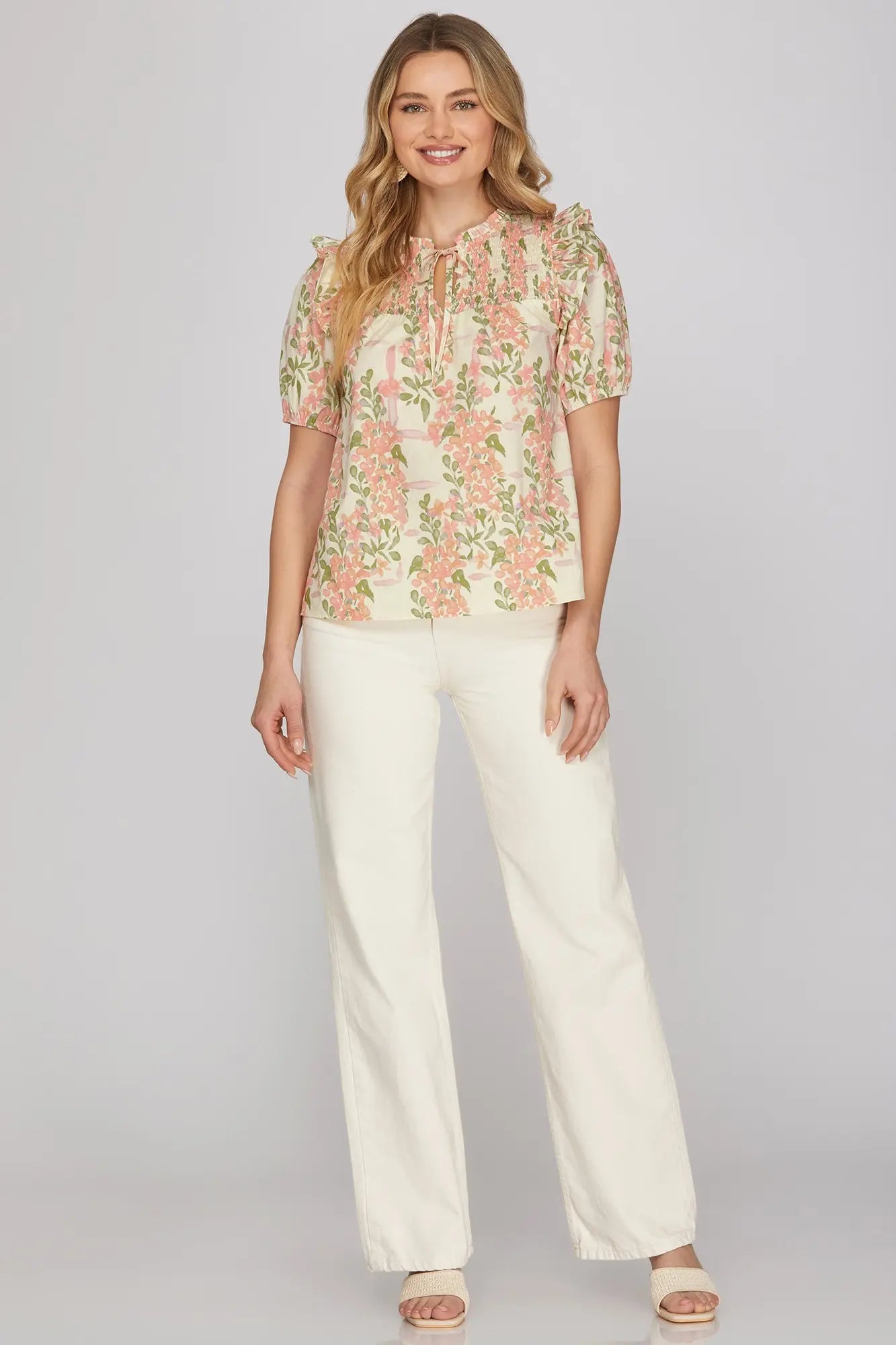 RUFFLED SHORT SLEEVE FLORAL