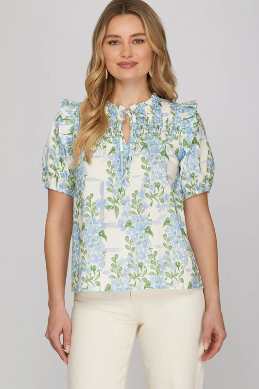 RUFFLED SHORT SLEEVE FLORAL
