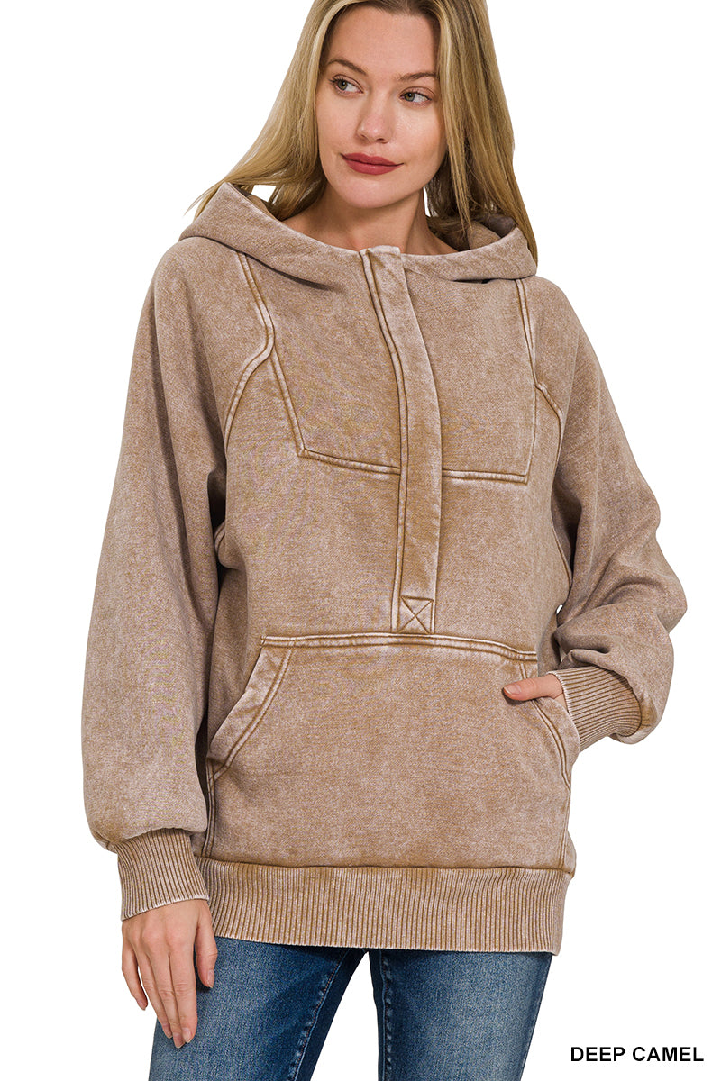 Acid wash fleece  hoodie kangaroo