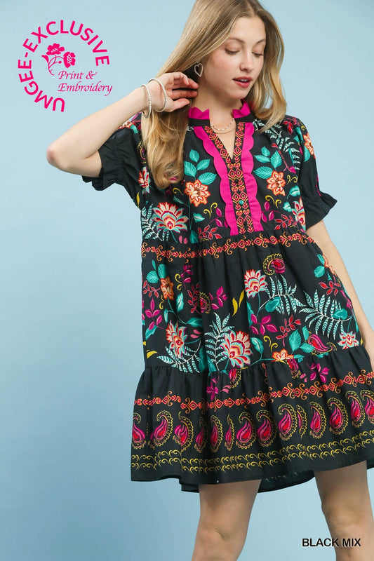 Mix Print Mini Dress