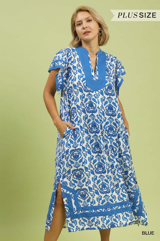Abstract Two Tone Print Midi Dress