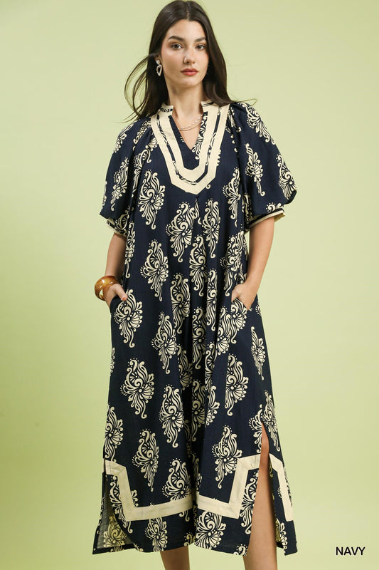 Abstract Print Midi Dress