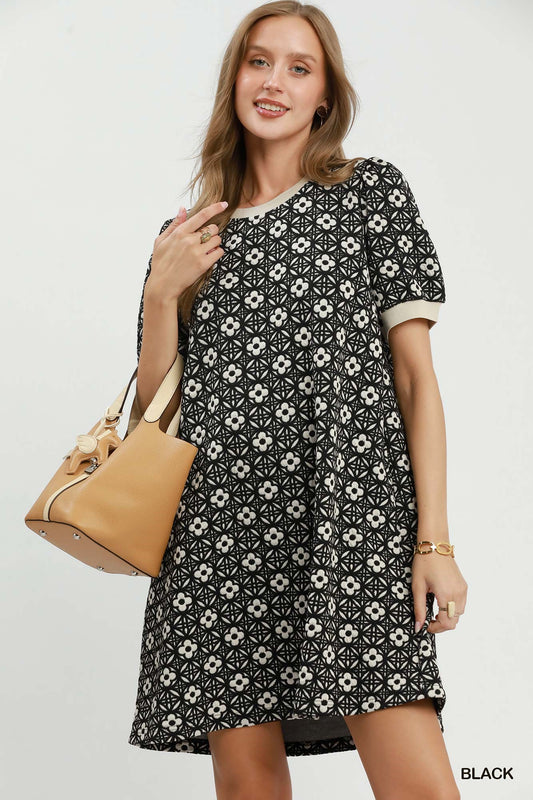 Floral Textured Puff Sleeve Mini Dress