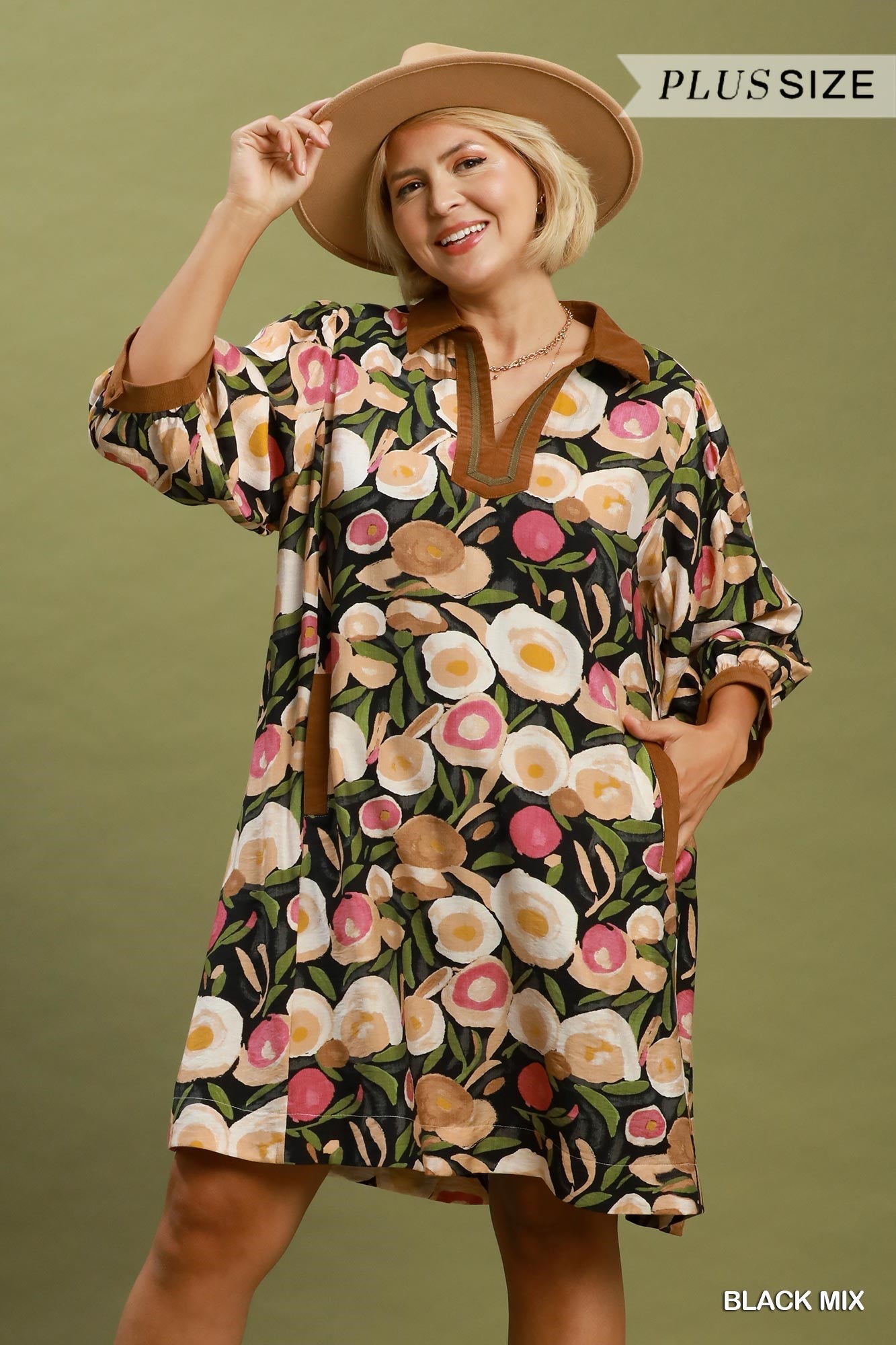 Mix Floral Contrast Trim Shift Mini Dress