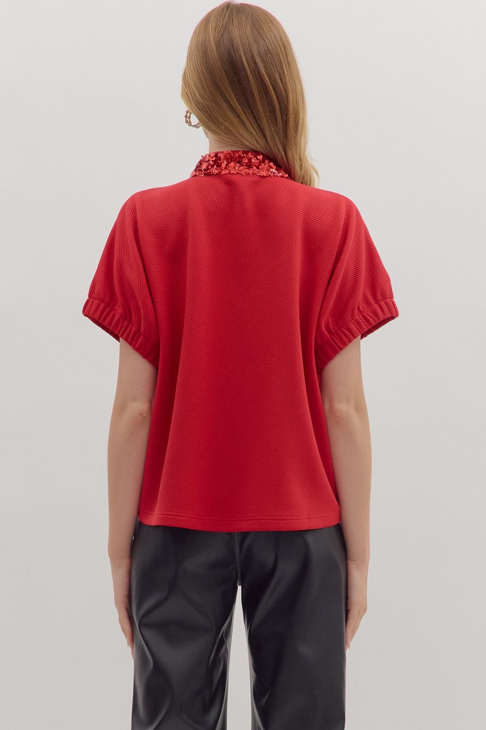 Sequined trim short sleeve top