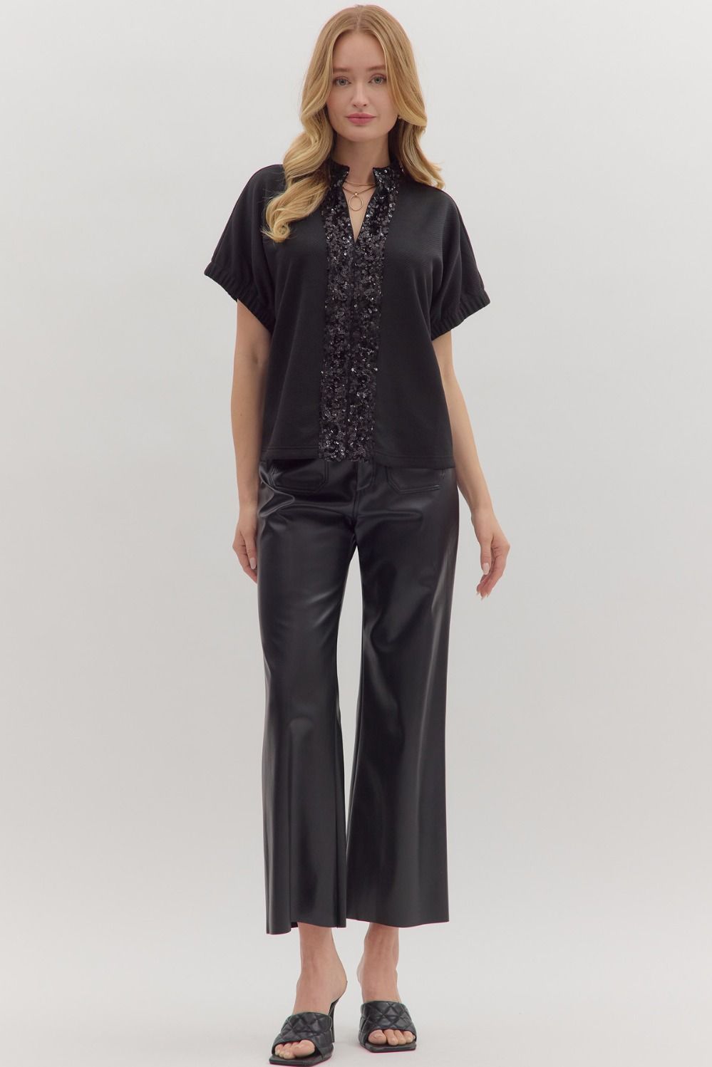 Sequined trim short sleeve top