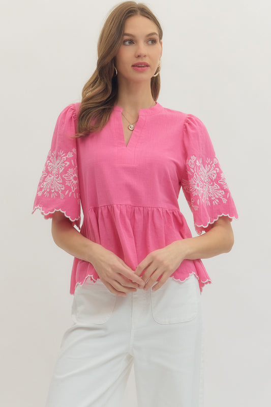 Blouse with embroidered sleeve