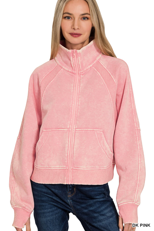 Acid wash zip up jacket