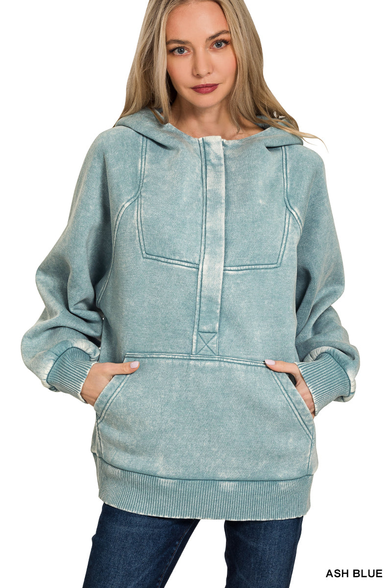 Acid wash fleece  hoodie kangaroo