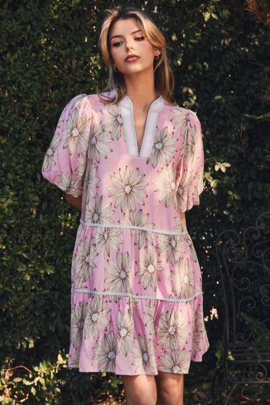 Floral printed mini dress with short sleeves