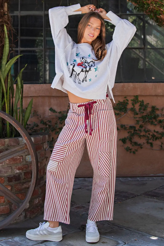 Striped Drawstring Barrel Pants