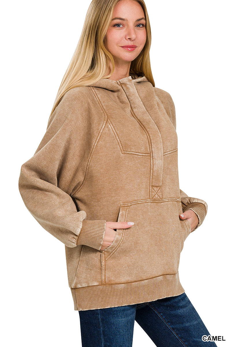 Acid wash fleece  hoodie kangaroo