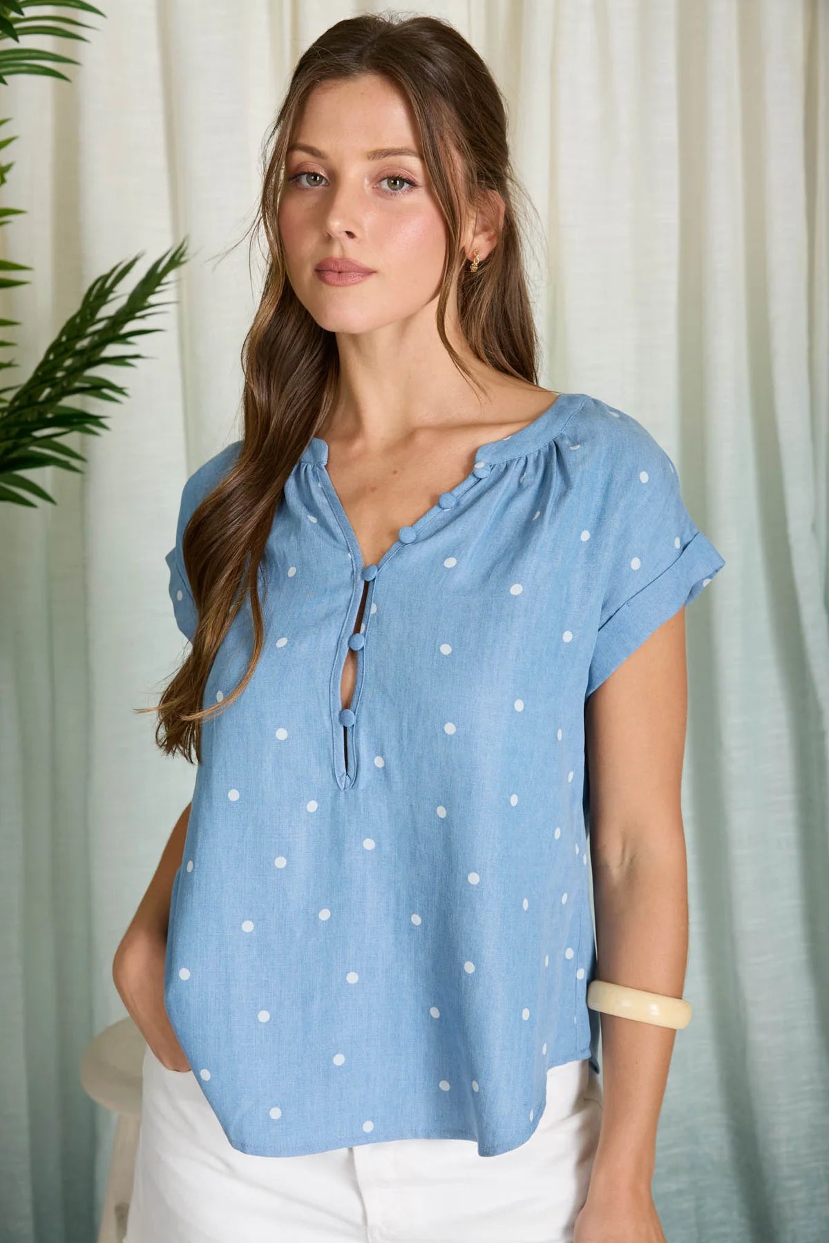 Polkadot chambray top