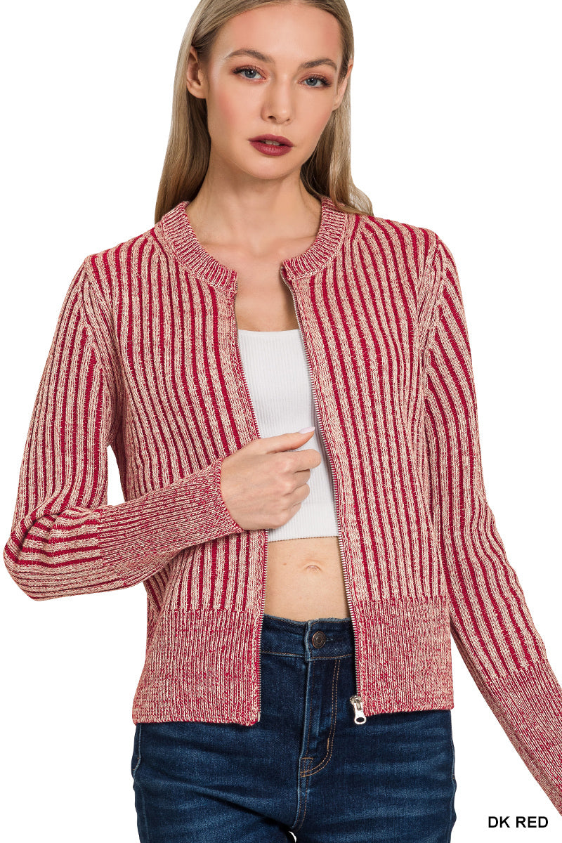 Two tone zip up sweater