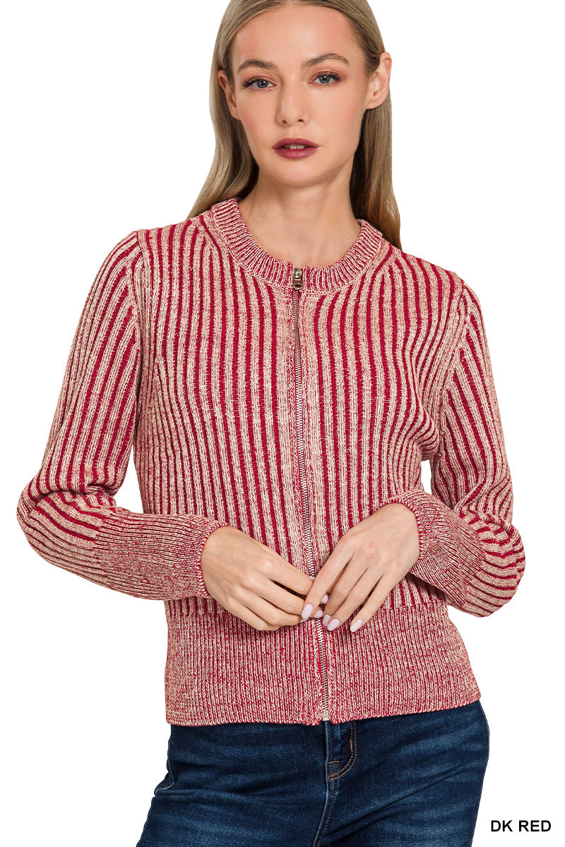 Two tone zip up sweater