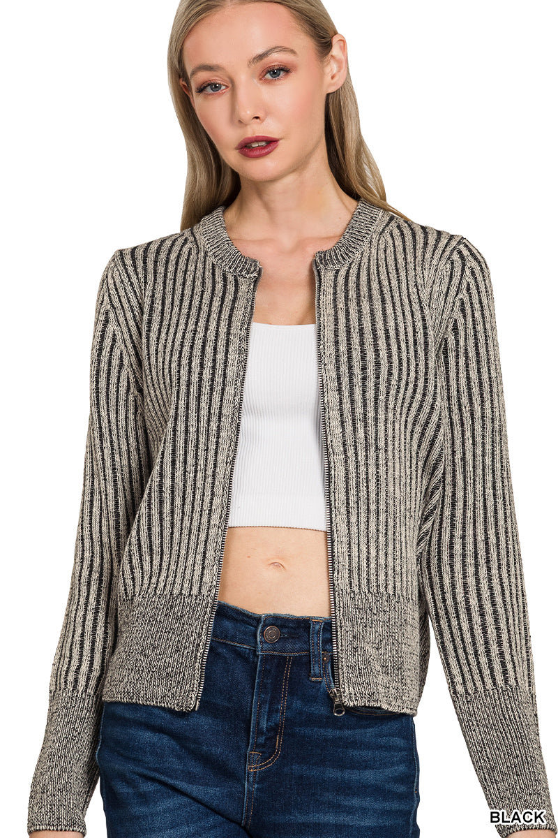 Two tone zip up sweater