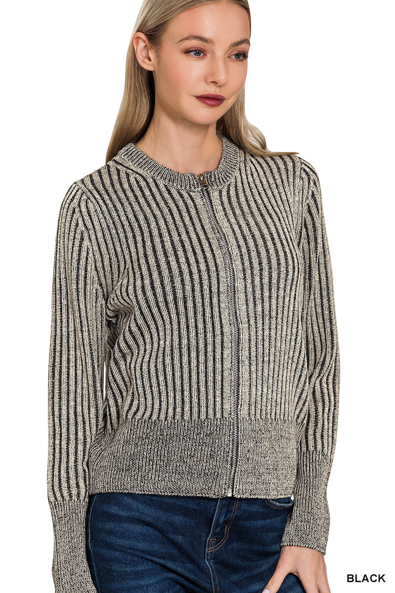 Two tone zip up sweater