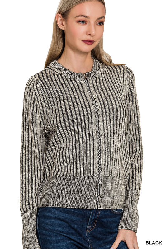 Two tone zip up sweater