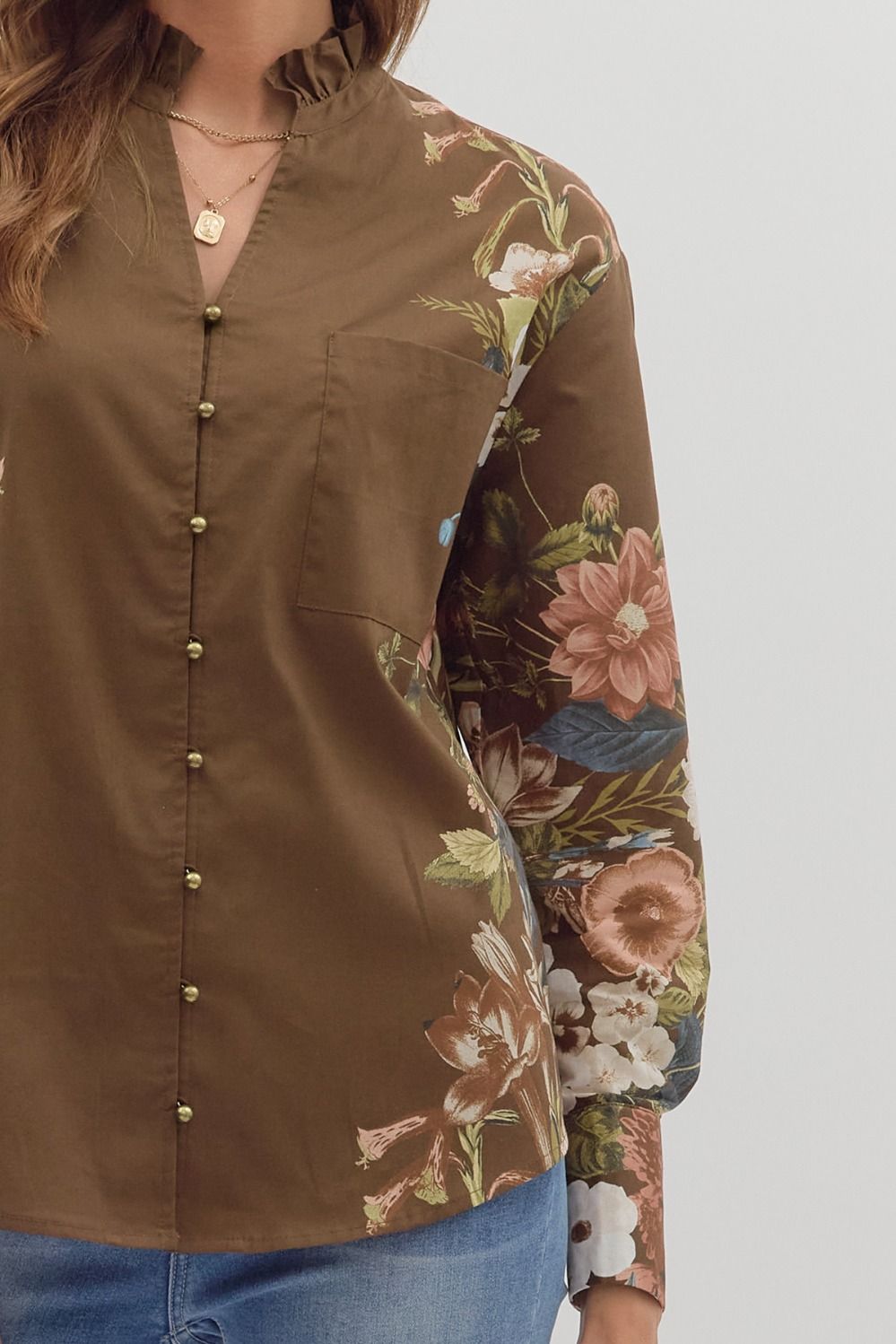 Floral print long shirt sleeve top