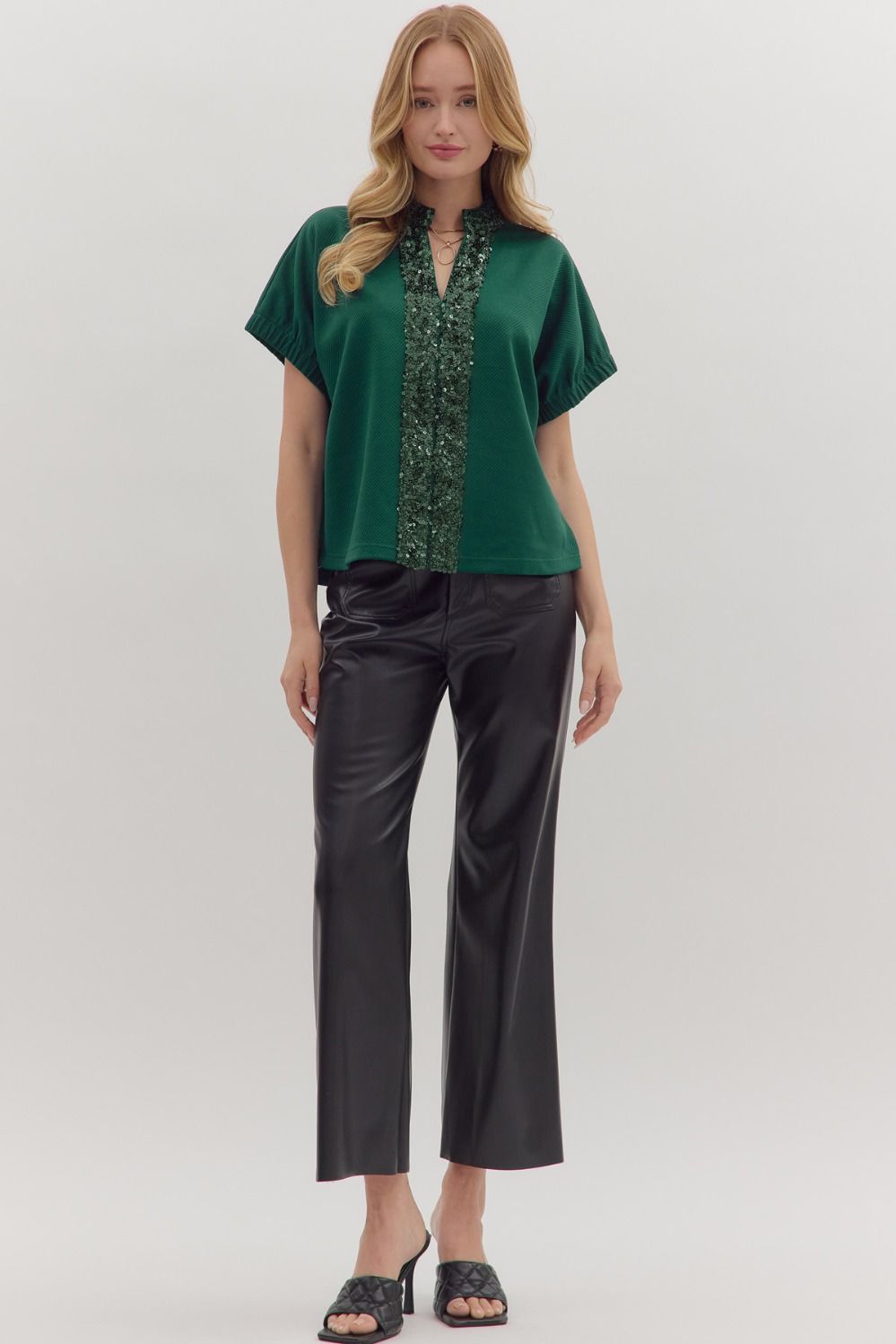 Sequined trim short sleeve top