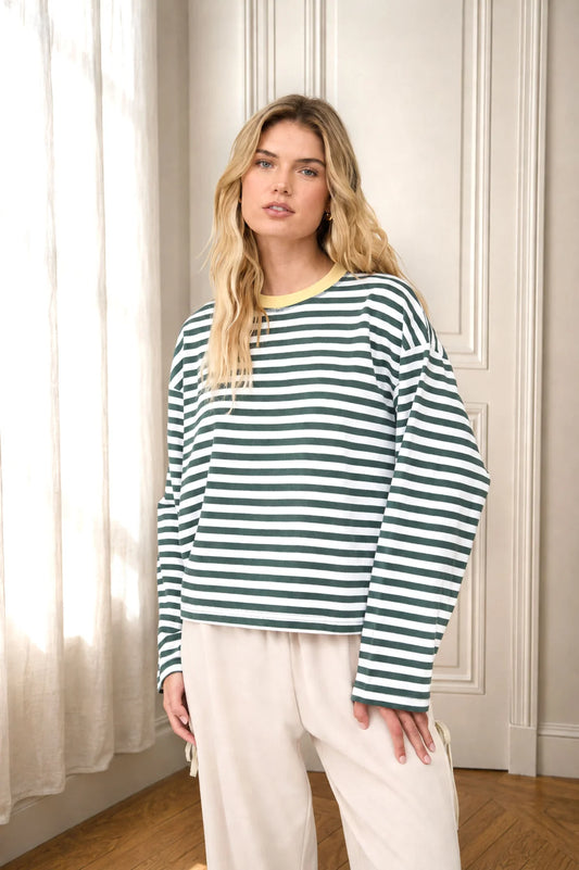 COLOR BLOCK NECK TRIM LONG SLEEVE