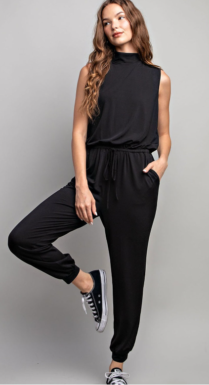 SLEEVELESS MOCK NECK JUMPSUIT